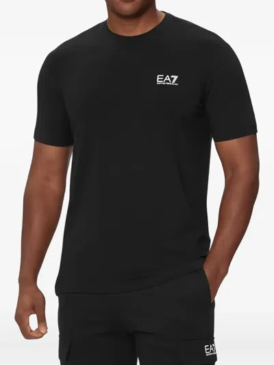 Ea7 Logo Cotton T-shirt In Black
