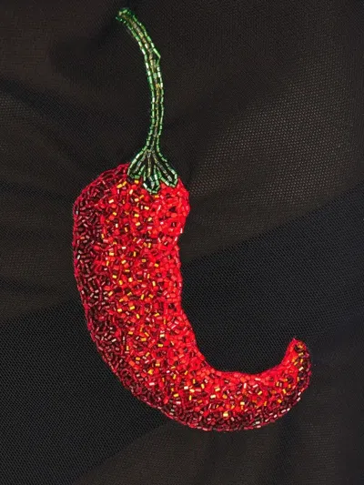 Leslie Amon Spicy Bead-embellished Mesh Mini Dress In Black