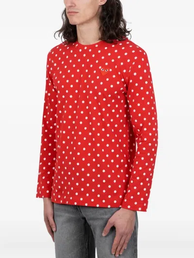 Comme Des Garçons Homme Deux Polka-dot Long-sleeve T-shirt In Red