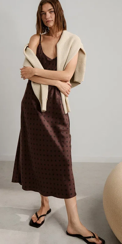Lunya Washable Silk Bias Slip Dress Chocolate Ellipsis In Brown