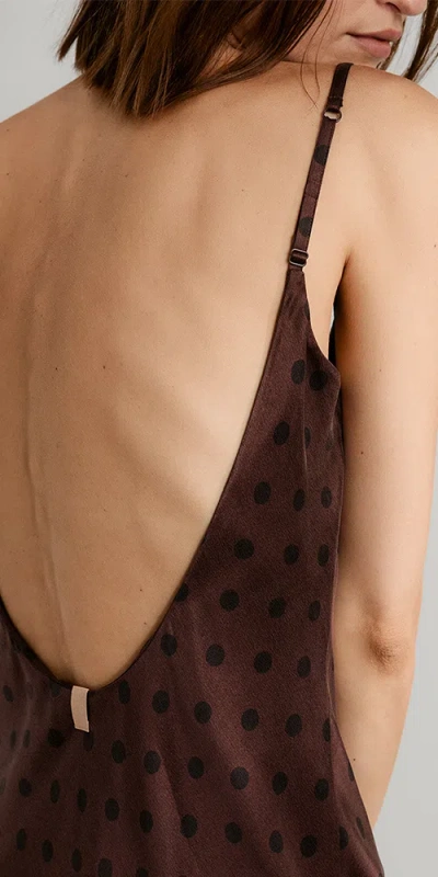 Lunya Washable Silk Bias Slip Dress Chocolate Ellipsis In Brown