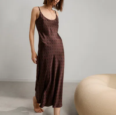 Lunya Washable Silk Bias Slip Dress Chocolate Ellipsis In Brown