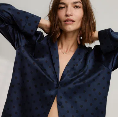 Lunya Washable Silk Long Sleeve Pant Set Blue Ellipsis In Blue