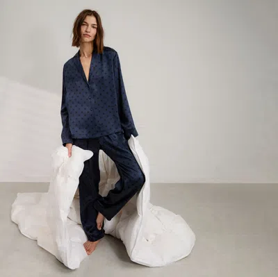 Lunya Washable Silk Long Sleeve Pant Set Blue Ellipsis In Blue