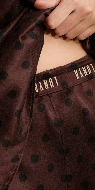 Lunya Washable Silk Tee Short Set Chocolate Ellipsis In Brown