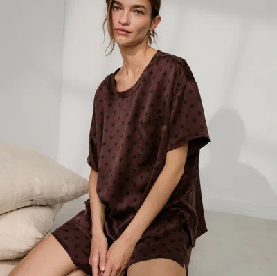 Lunya Washable Silk Tee Short Set Chocolate Ellipsis In Brown