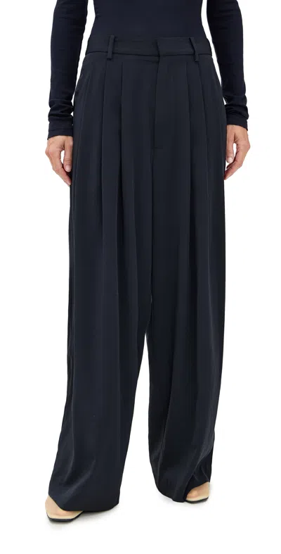 Tibi Petite Relaxed Suiting Triple Pleat Pants Navy In Blue