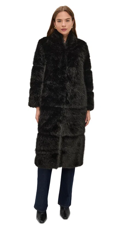 Apparis Faux Fur Sylke Sable Coat Noir In Black