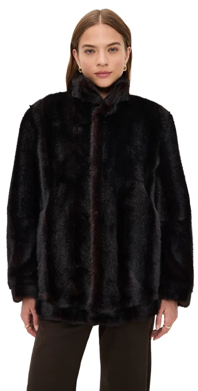 Mm6 Maison Margiela Luxurious Faux Fur High Collar Jacket In Black