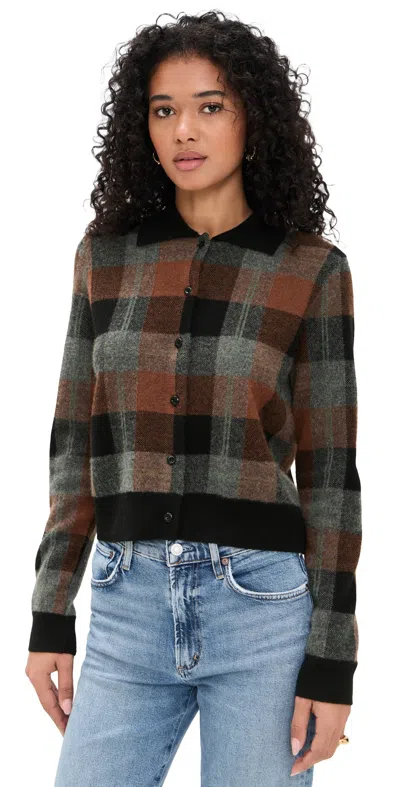 Vince Cashmere Plaid Button-front Sweater In Brown