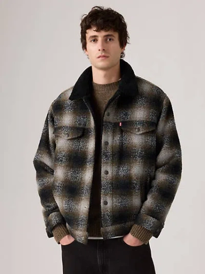 Levi's Relaxed Fit Plaid Sherpa Trucker Jacket In Brown