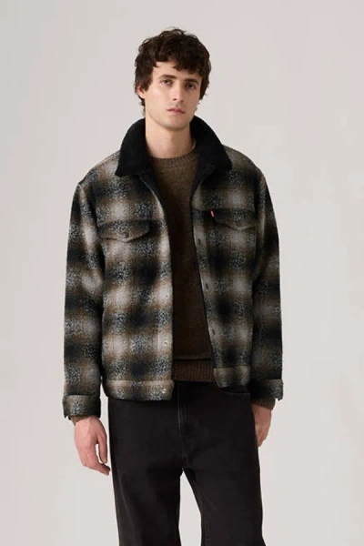 Levi's Relaxed Fit Plaid Sherpa Trucker Jacket In Brown