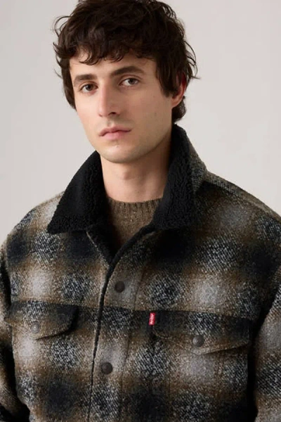 Levi's Relaxed Fit Plaid Sherpa Trucker Jacket In Brown