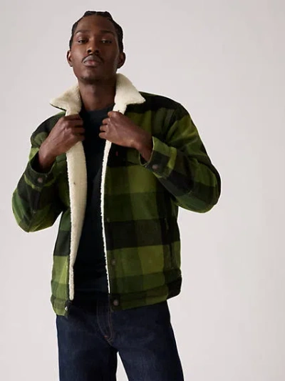 Levi's Relaxed Fit Plaid Sherpa Trucker Jacket In Green