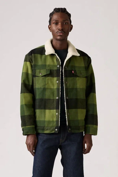 Levi's Relaxed Fit Plaid Sherpa Trucker Jacket In Green