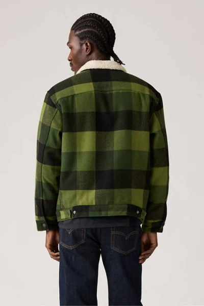 Levi's Relaxed Fit Plaid Sherpa Trucker Jacket In Green