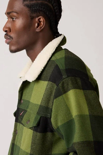 Levi's Relaxed Fit Plaid Sherpa Trucker Jacket In Green