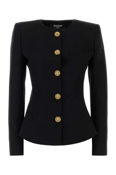 Balmain Single-breasted Grain De Poudre Basque Jacket In Black