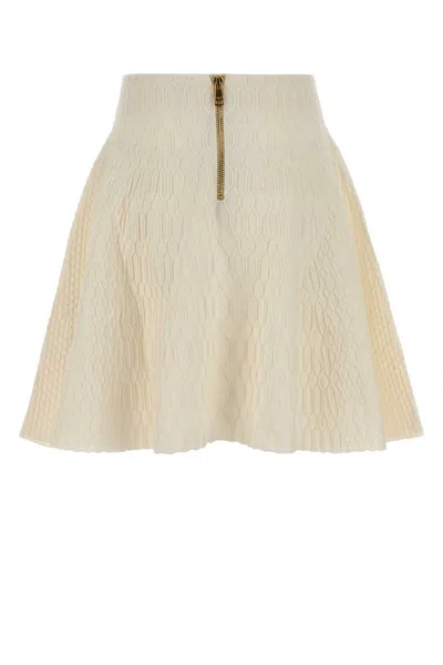 Balmain Crocodile-knit Flared Midi Skirt In White