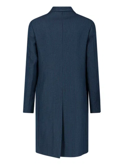 Paul Smith Double-breasted Long Jacket Back Vent In Blue