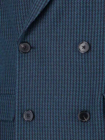 Paul Smith Double-breasted Long Jacket Back Vent In Blue