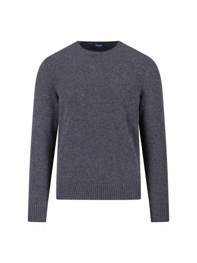 Drumohr Textured Knit Grey Sweater With Round Neckline In Gray