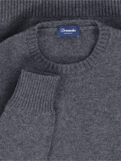 Drumohr Textured Knit Grey Sweater With Round Neckline In Gray