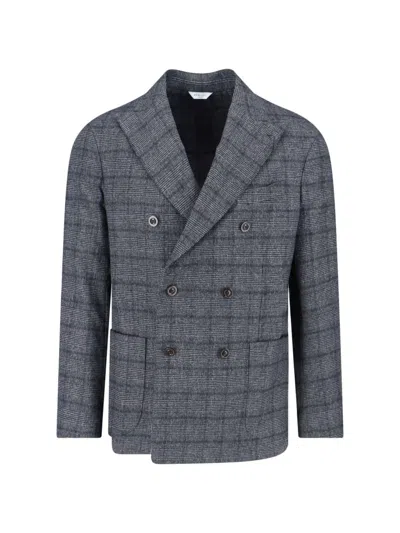 Boglioli Double-breasted Check Pattern Blazer Jacket In Gray