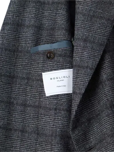 Boglioli Double-breasted Check Pattern Blazer Jacket In Gray