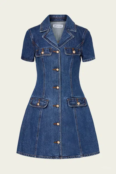 Self-portrait Belted Denim Mini Dress In Blue