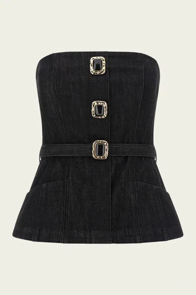 Self-portrait Black Denim Bandeau Top In Black