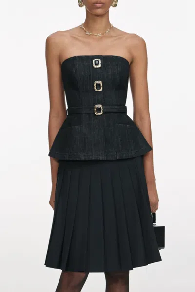 Self-portrait Black Denim Bandeau Top In Black