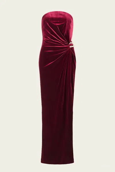 Self-portrait Burgundy Velvet Bandeau Maxi Dress In Red