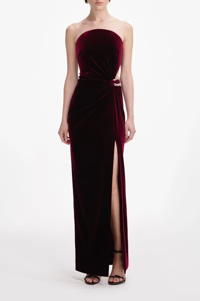 Self-portrait Burgundy Velvet Bandeau Maxi Dress In Red