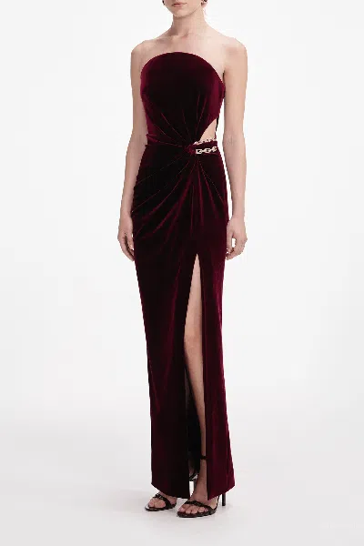 Self-portrait Burgundy Velvet Bandeau Maxi Dress In Red