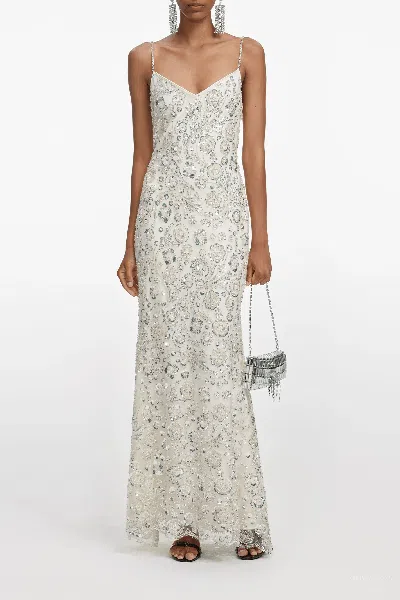 Self-portrait Cream Floral Sequin Maxi Dress In White