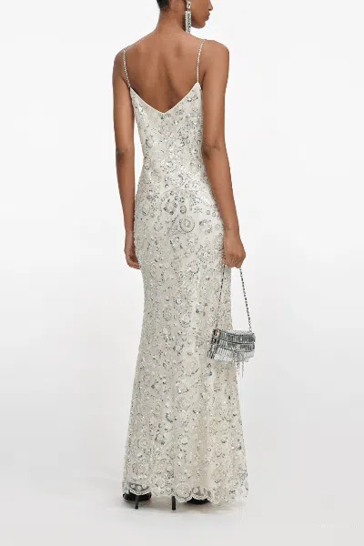 Self-portrait Cream Floral Sequin Maxi Dress In White