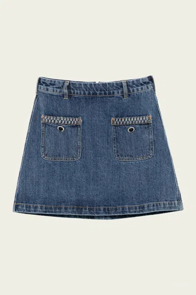 Self-portrait Denim Braided Mini Skirt In Blue