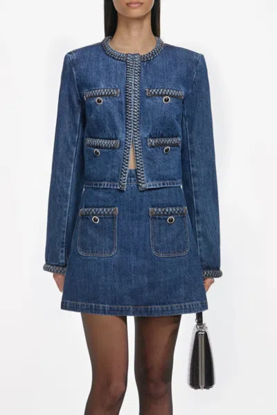 Self-portrait Denim Braided Mini Skirt In Blue
