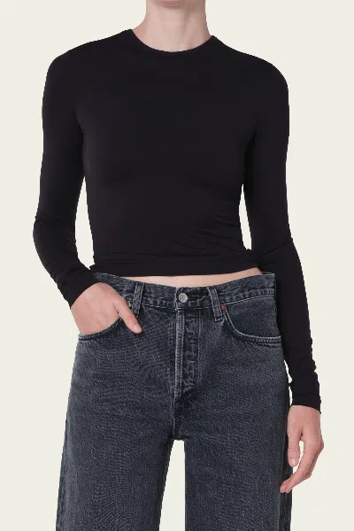 Agolde Neema Long-sleeve Ribbed T-shirt In Black