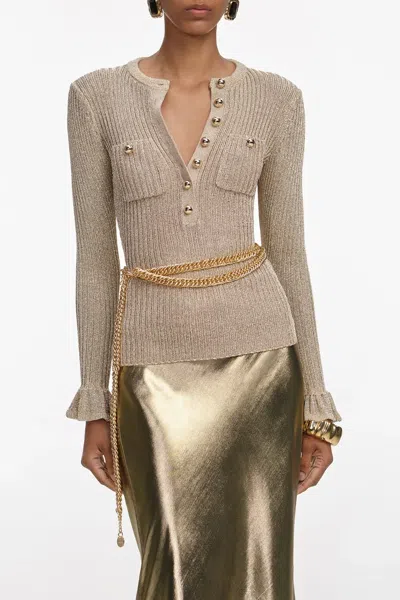 Self-portrait Gold Lurex Ribbed Knit Top In Neutral