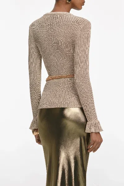Self-portrait Gold Lurex Ribbed Knit Top In Neutral