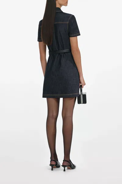 Self-portrait Indigo Denim Crystal Trim Mini Dress In Blue