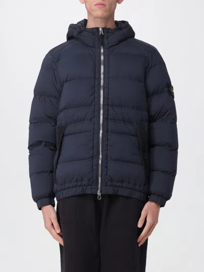 Stone Island Hooded Short Down Outerwear In Blue