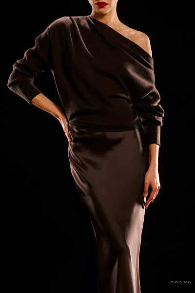 The Sei Long-sleeve Asymmetrical Drape Sweater In Cocoa In Multi