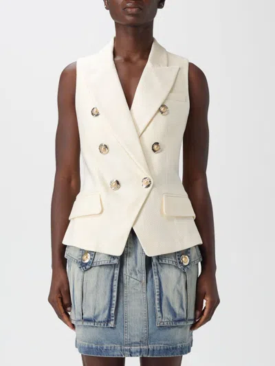Balmain Basket Weave Weskit Top In White