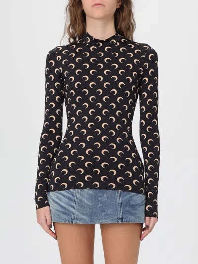 Marine Serre Black Stretch Jersey Moon Top In Black