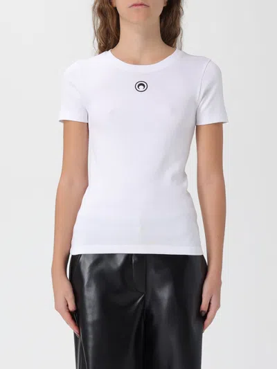 Marine Serre Fitted Short-sleeve Organic Cotton T-shirt With Embroidered Detail In White