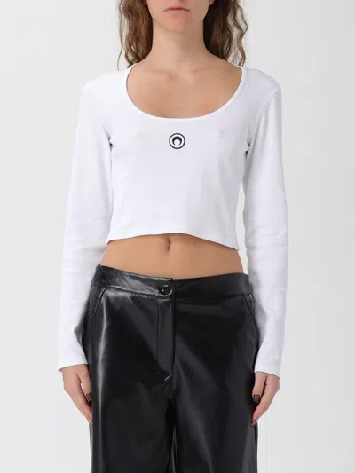 Marine Serre Short Sleeve Cropped Top With Scoop Neck In White