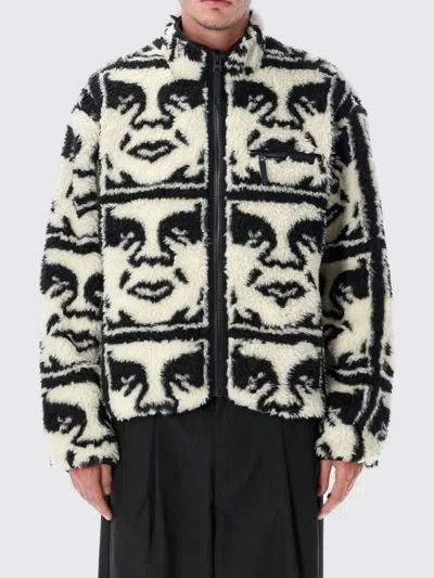 Obey Repeated Icon Insulated Fleece Zip Jacket In Black